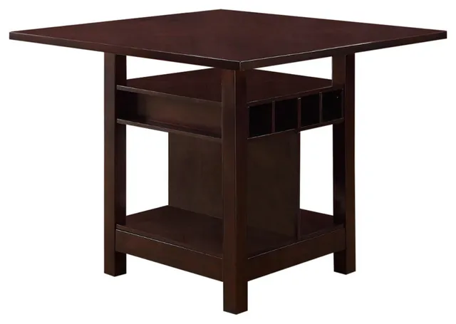 Benzara BM171299 Wooden Counter Height Table With Storage Shelves, Brown