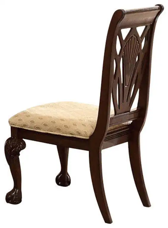 Benzara BM174344 Wooden-Fabric Side Chair With Floral Motifs, Brown, Cream