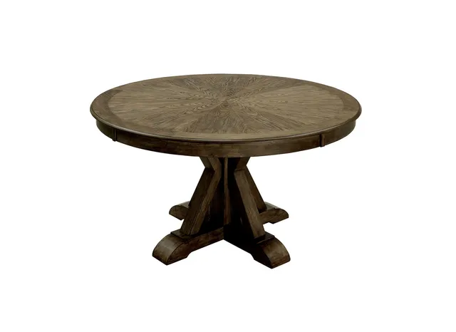Benzara BM183230 Round Wood Dining Table With Pedestal Base, Light Oak Brown