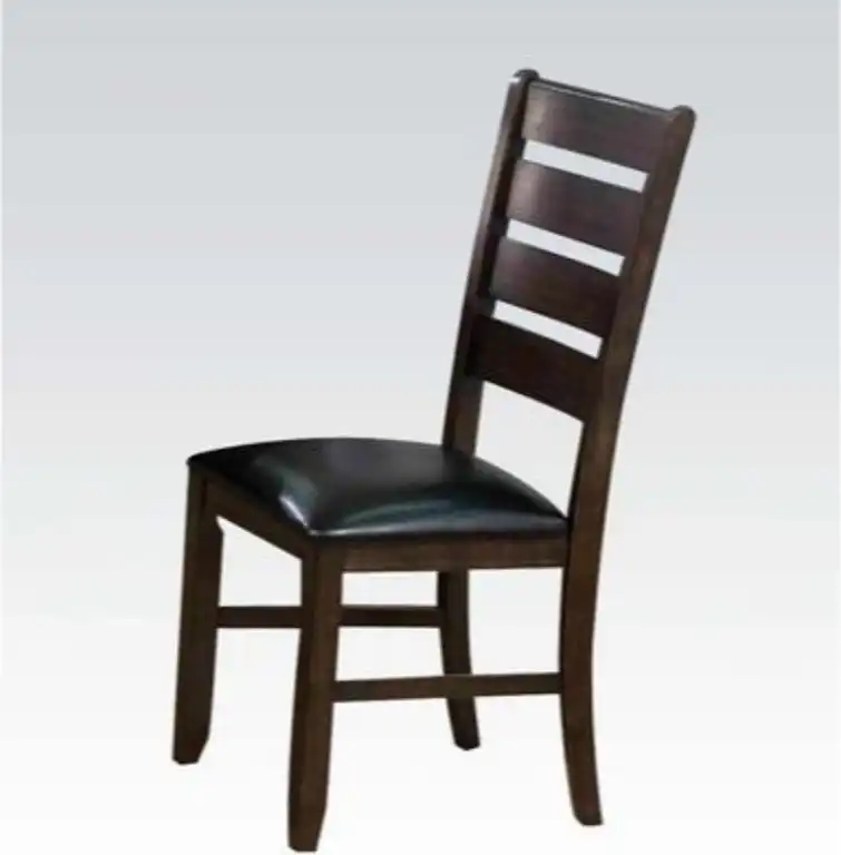 Benzara BM186228 Ladder Back Side Chair with Leather seat, S/2, Black /Brown
