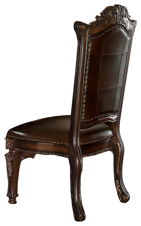 Benzara BM191301 Leather Wooden Side Chair Button Tufted Back, Brown, S/2