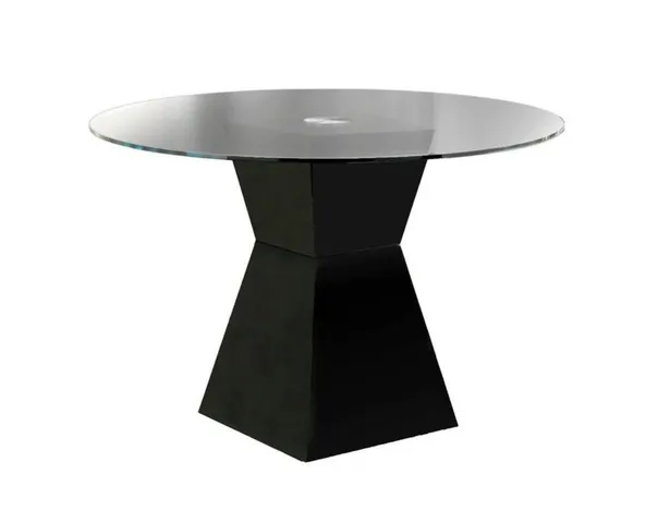 Benzara BM208996 Round Glass Dining Table With Square Pedestal Base, Black