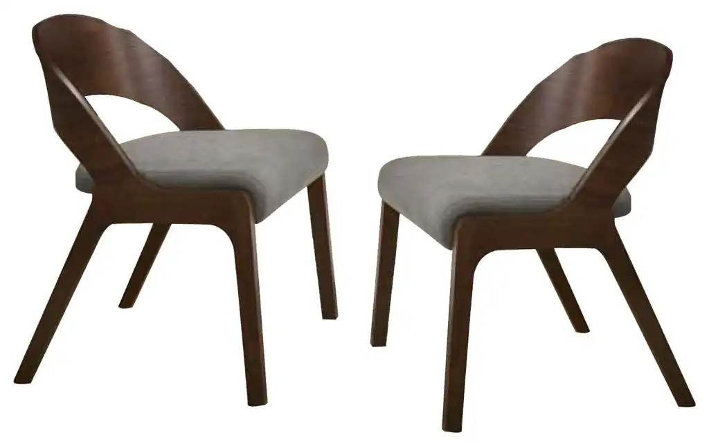 Benzara BM214777 Dining Chair with Open Curved Back Design, S/2, Walnut Brown