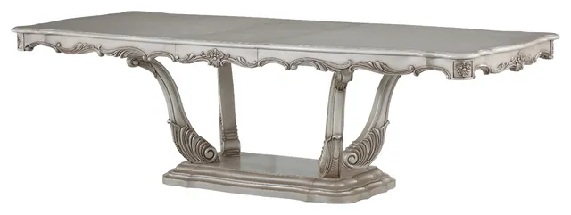 Benzara BM214892 Dining Table With Scrolled Floral Motifs, Cream