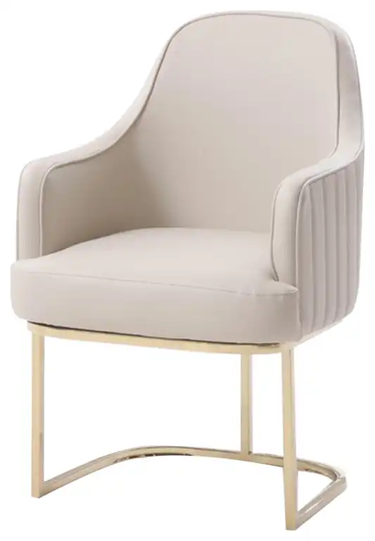 Benzara BM225857 Metal Dining Chair with Sloped Armrests, Gray and Gold