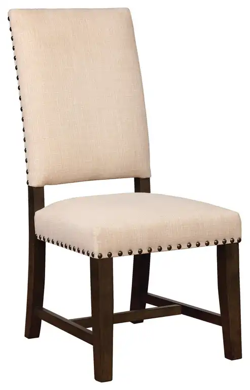 Benzara BM230297 Nailhead Trim Fabric Side Chair With High Back, Set of 2, Beige