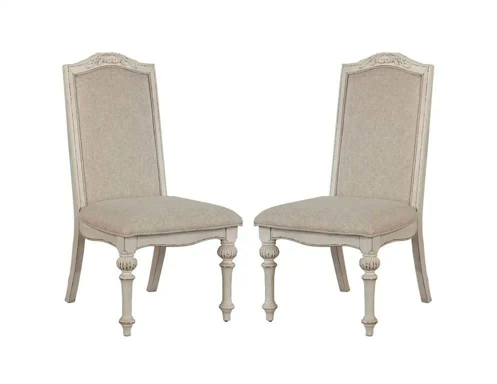 Benzara BM235434 Wooden Arm Chair, Intricate Carvings, Set of 2, Antique White