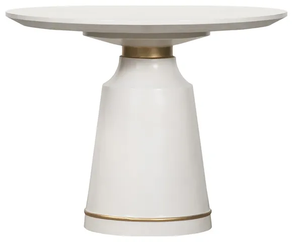 Benzara BM236589 Round Top Concrete Table With Pedestal Base, White and Bronze