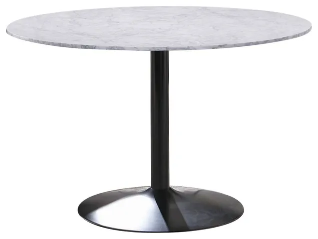 Benzara BM242697 Dining Table With Marble Top and Metal Flared Base, White/Black