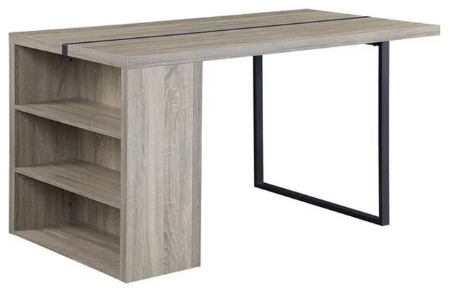 Benzara BM251154 Dining Table, 3 Side Open Compartments & Metal Trim Inlay, Gray