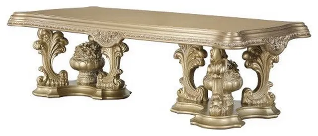 Benzara BM266446 Dining Table With Hollow Carving, Gold Finish