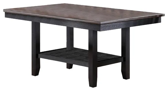 Benzara BM266501 Dining Table With Wooden Top and Open Shelf, Dark Brown