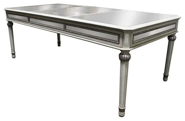 Best Master Emory Solid Wood Dining Room Table in Antique Cream With Mirrored