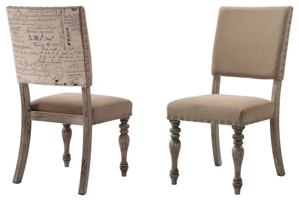Birmingham Script Printed Driftwood Finish Dining Chair with Nail head, Set of 2
