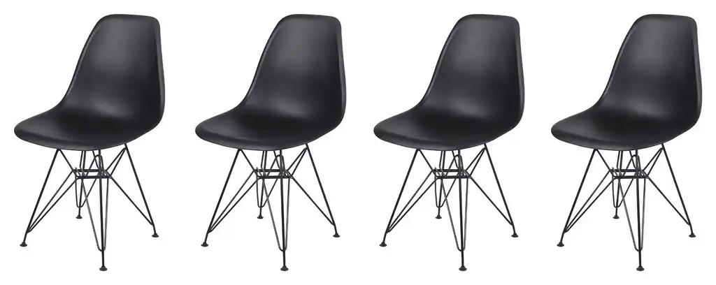 Black Armless Side Dining Chair With Black Metal Legs, Set of 4