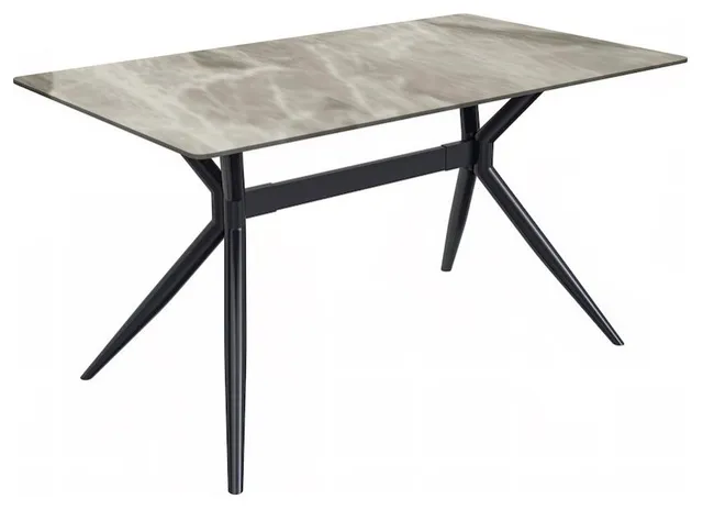 Black Carbon Steel Dining Table 62 With Deep Grey Sintered Stone Top