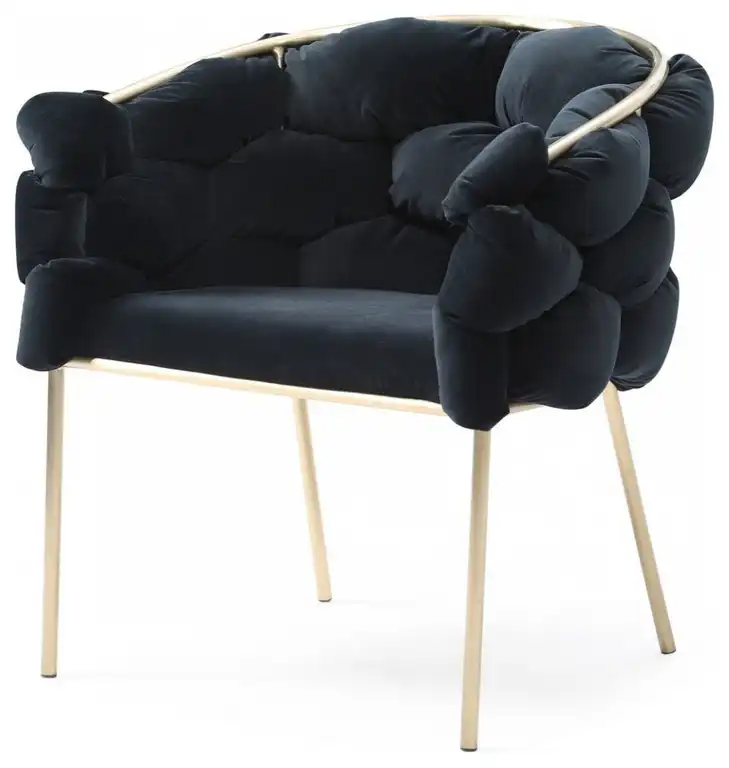 Black Geo Velvet and Brushed Brass Velvet Dining Chair