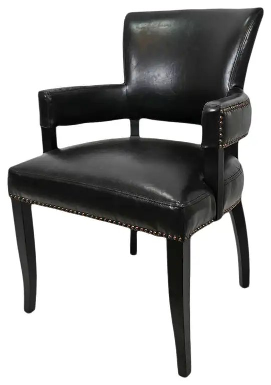Black Leather and Nailhead Arm Dining Chair
