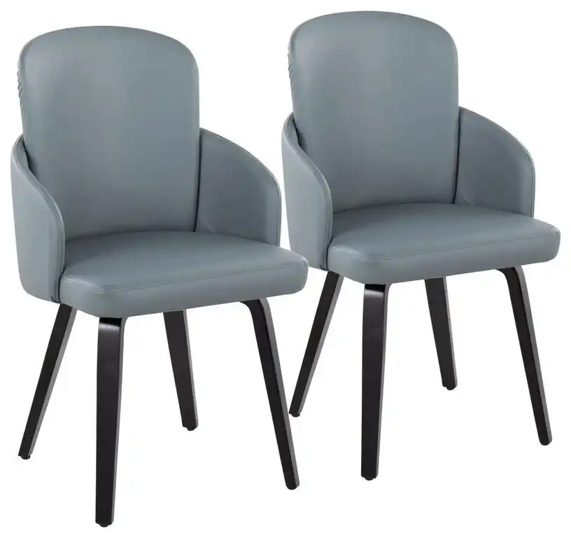 Black Wood, Grey PU, Chrome Dahlia Dining Chair - Set of 2