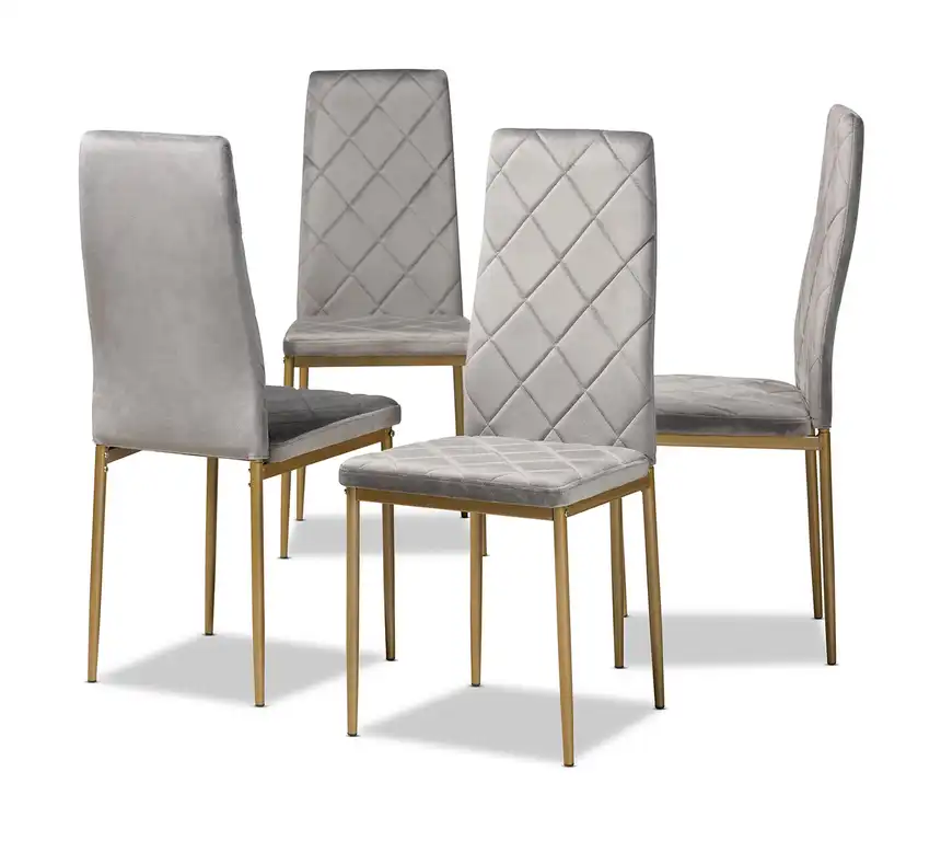 Blaise Modern Grey Velvet and Gold Finished Metal 4-Piece Dining Chair Set