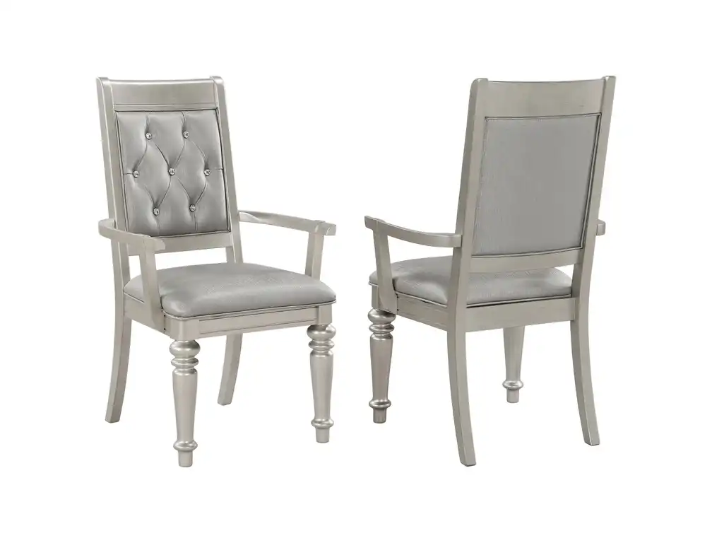 Bling Game Dining Arm Chair Metallic Platinum, Set of 2