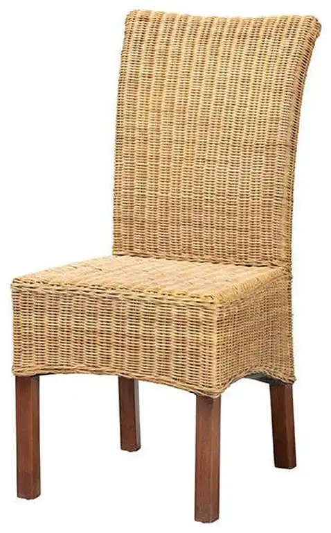 Bohemian Natural Rattan and Mahogany Wood Dining Chair