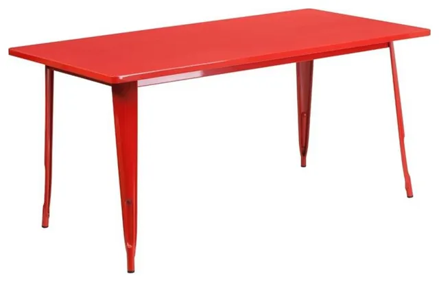 Bowery Hill 31.5" x 63" Metal Dining Table in Red