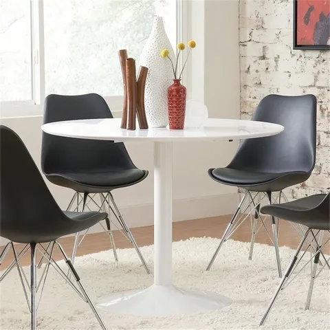 Bowery Hill Contemporary Round Wood Top Dining Table in White