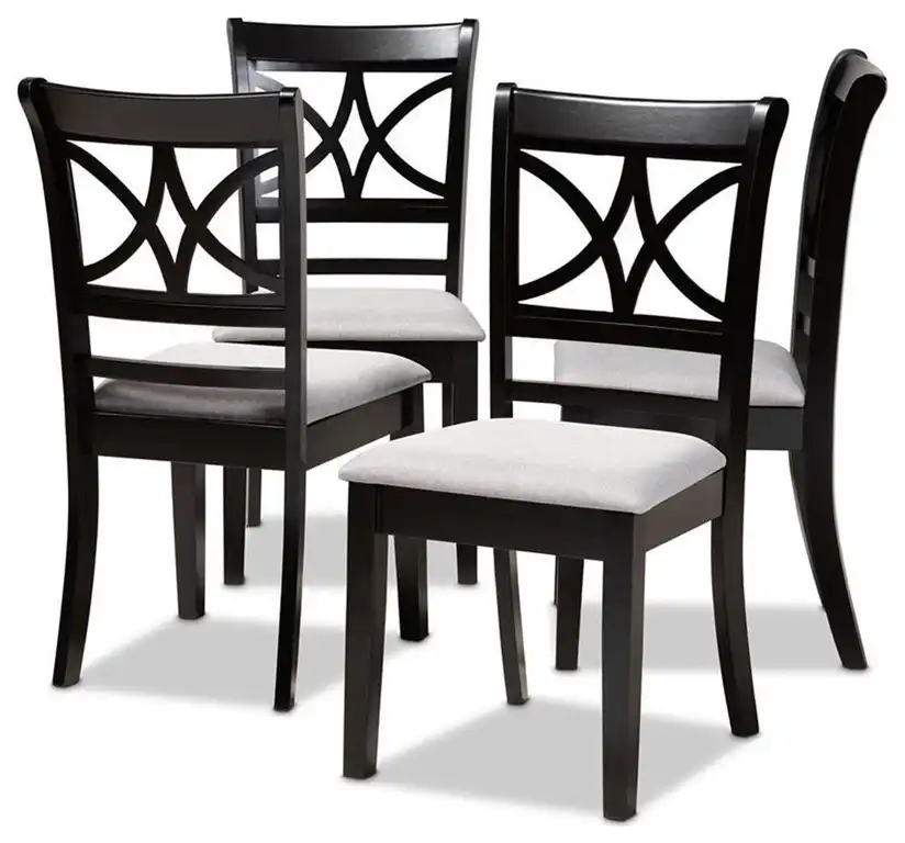 Bowery Hill Gray Upholstered and Espresso Wood 4-Piece Dining Chair Set