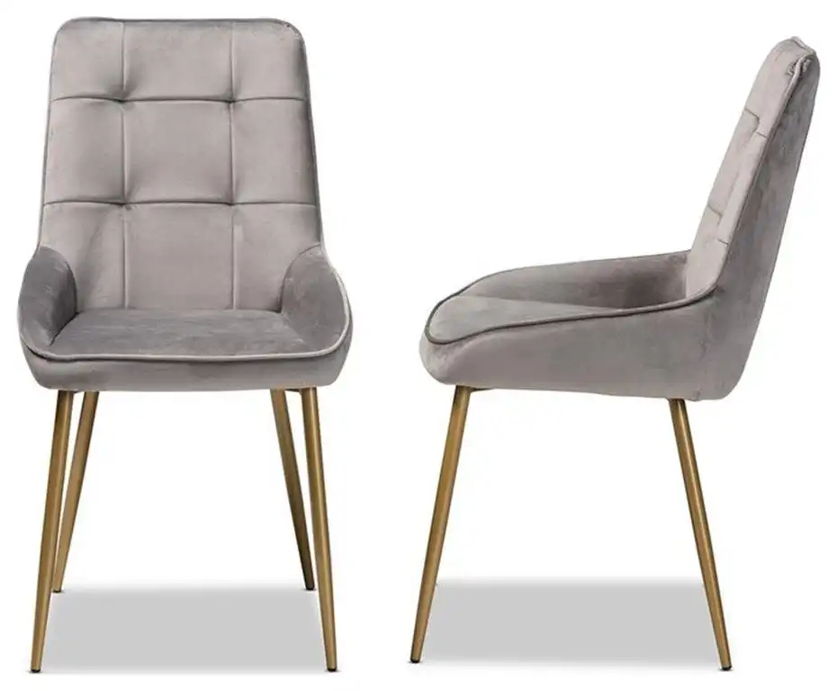 Bowery Hill Grey and Gold Finished Metal 2-Piece Dining Chair Set