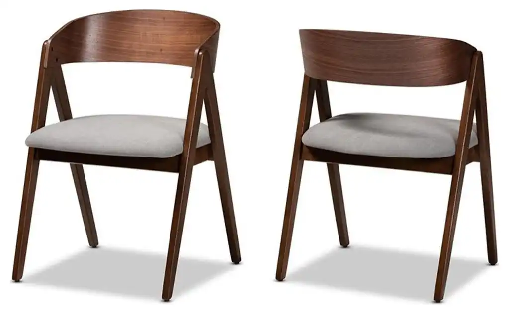Bowery Hill Mid-Century Grey and Brown Finished Wood 2-Piece Dining Chair Set