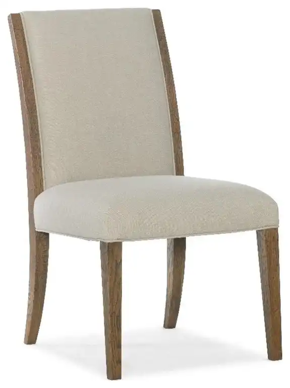 Bowery Hill Oak and Fabric Upholstered Side Chair in Brown White