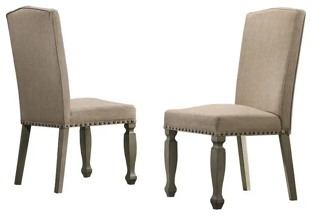 Breda Antique Gray Finish Upholstered Nailhead Dining Chair, Set of 2