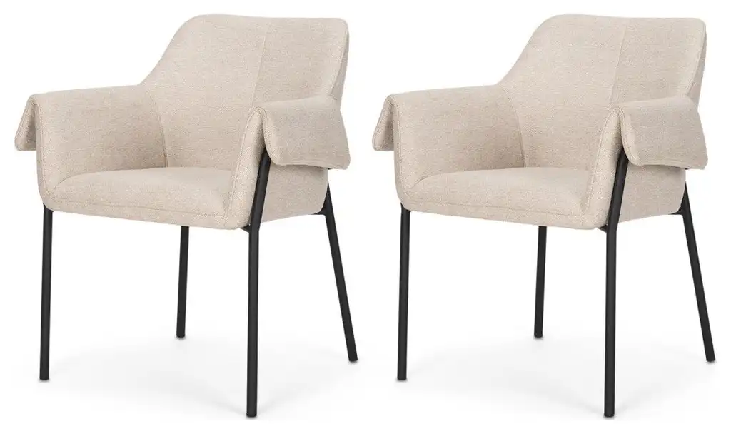 Brently Dining Chair With Oatmeal Fabric and Matte Black Metal Legs, Set of 2