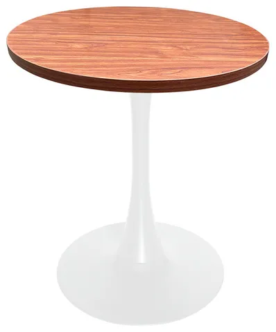 Bristol Dining table, White Base with 27 Round Cognac Brown MDF top