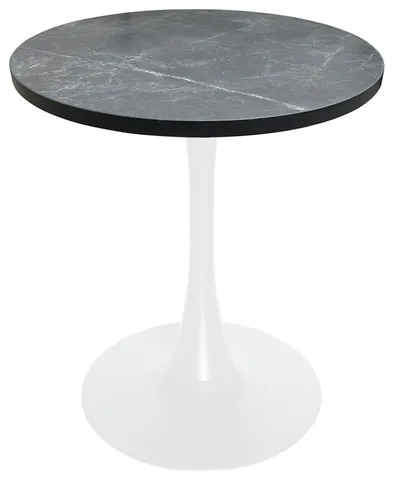 Bristol Dining table, White Base with 27 Round Marbleized Black MDF top