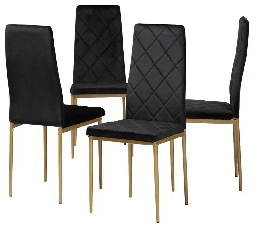 Brock Glamour 4-Piece Dining Chairs, Gold, Black