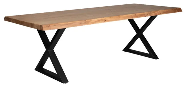 Brooks Dining Table, X Base, 40"x92", Teak Top, Black Base
