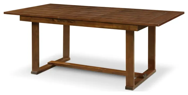 Brown Farmhouse Dining Table with Butterfly Leaf, Rustic Plank Top, 6–8 Seats