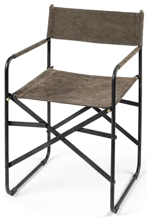 Brown Leather With Black Iron Frame Dining Chair