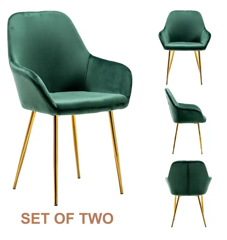 Bucket Upholstered Dark Green Velvet Dining Chair Set of 2