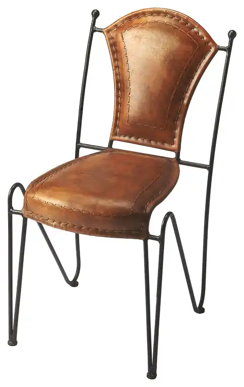 Butler Coriander Iron & Leather Side Chair