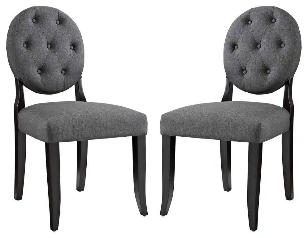 Button Dining Side Chair Upholstered Fabric Set of 2 EEI-3329-GRY