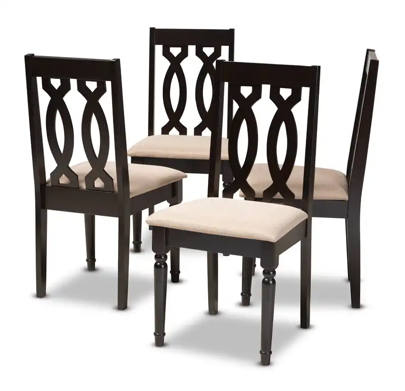 Camilla Sand Fabric Upholstered Espresso Brown Wood Dining Chair Set of 4