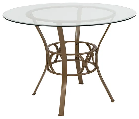 Carlisle 42'' Round Glass Dining Table with Matte Gold Metal Frame
