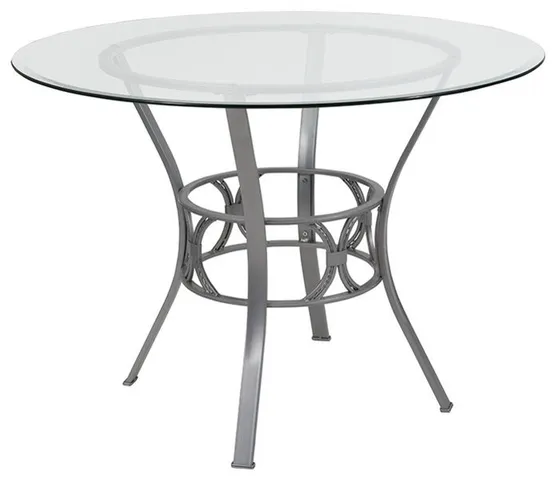 Carlisle 42'' Round Glass Dining Table with Silver Metal Frame
