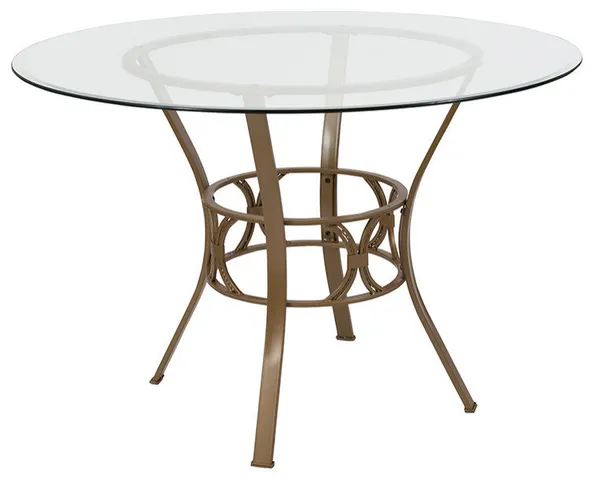 Carlisle 45'' Round Glass Dining Table with Matte Gold Metal Frame