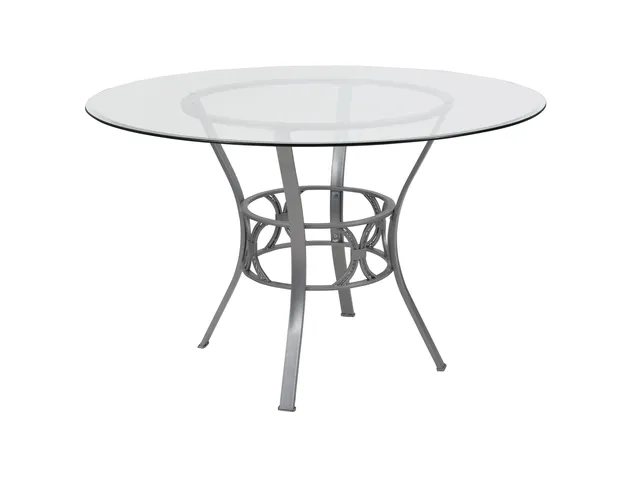 Carlisle 48'' Round Glass Dining Table with Silver Metal Frame