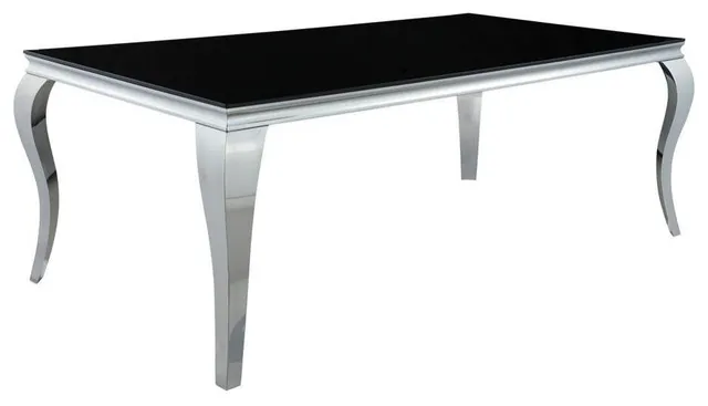 Carone Rectangular Glass Top Dining Table Black and Chrome