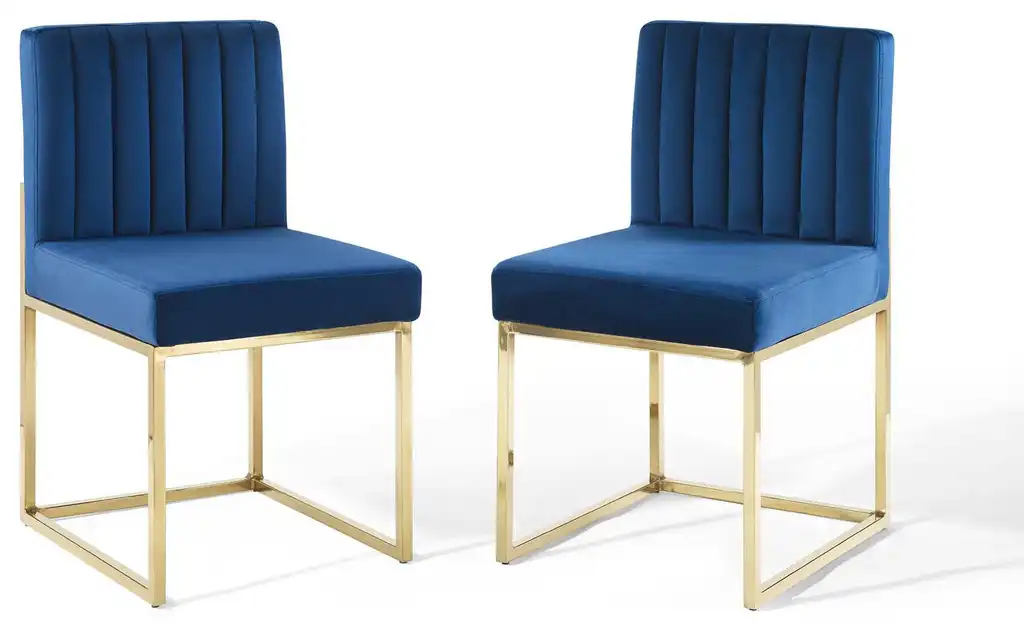 Carriage Dining Chair Performance Velvet, Set of 2, Gold Navy